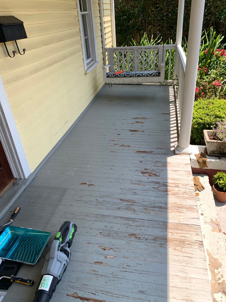 Weathered front porch paint needed handyman repairs in Raleigh, NC