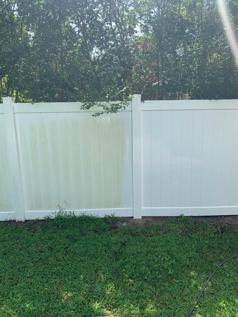 Fence clean after pressure washing in Cary, NC
