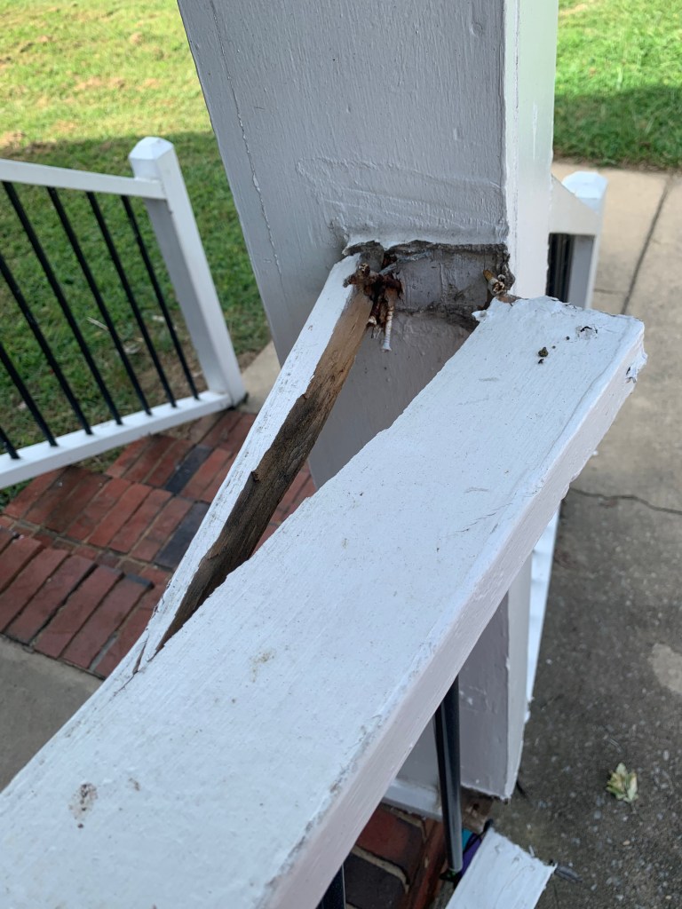 Broken porch railing needed handyman repairs in Raleigh, NC
