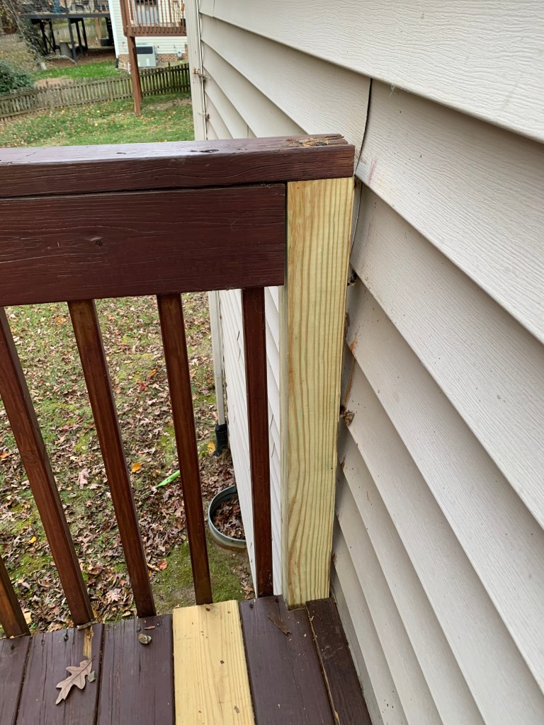 Check It Off Handyman installed new pressure treated deck post with TimberLOK exterior structural screws.